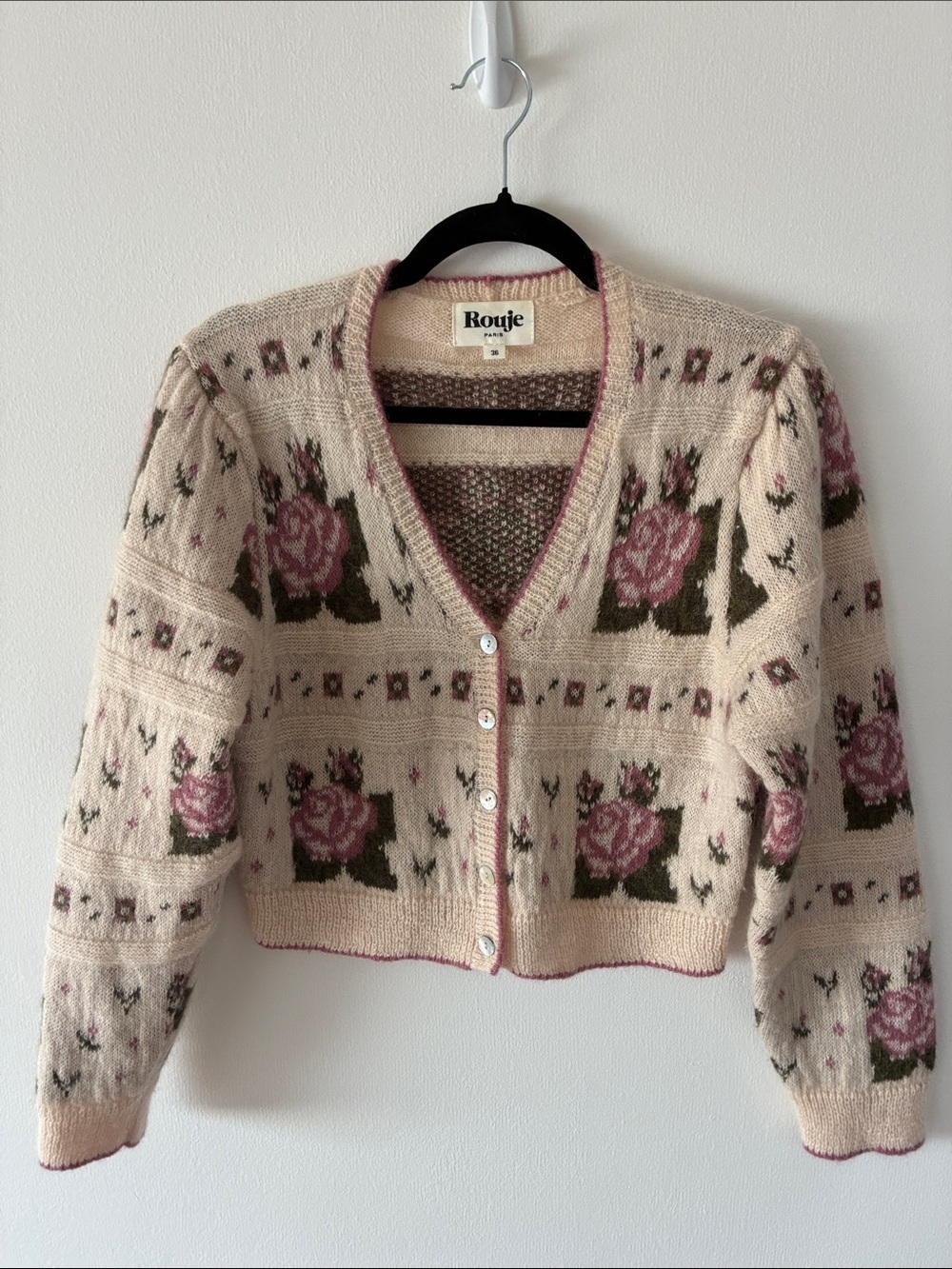 Rouje Leora Striped Mohair-Blend Sweater in rose print. Size 36.